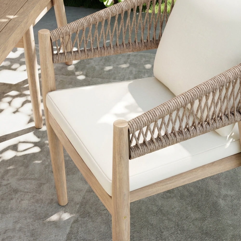 Lira Wooden Dining Chair, Harp Design, Set of 2/4/6, Creamy White Cushions