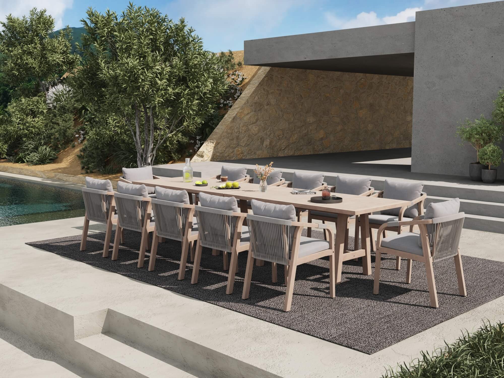 Thalea modern Outdoor dining table set with rope design chairs