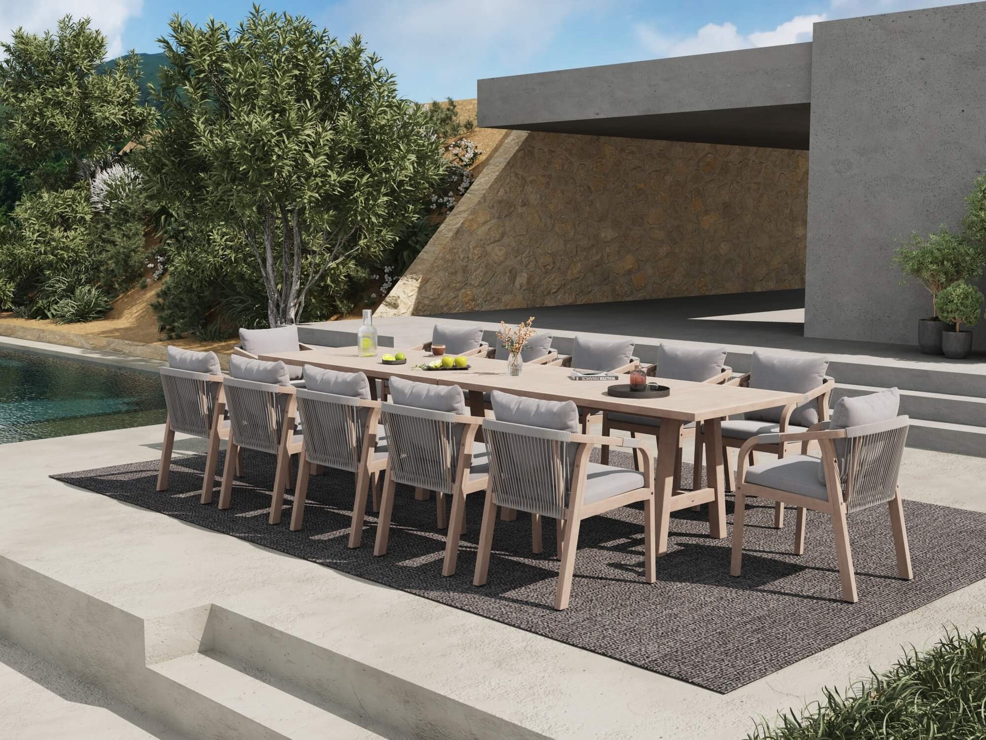 Thalea modern Outdoor dining table set with rope design chairs