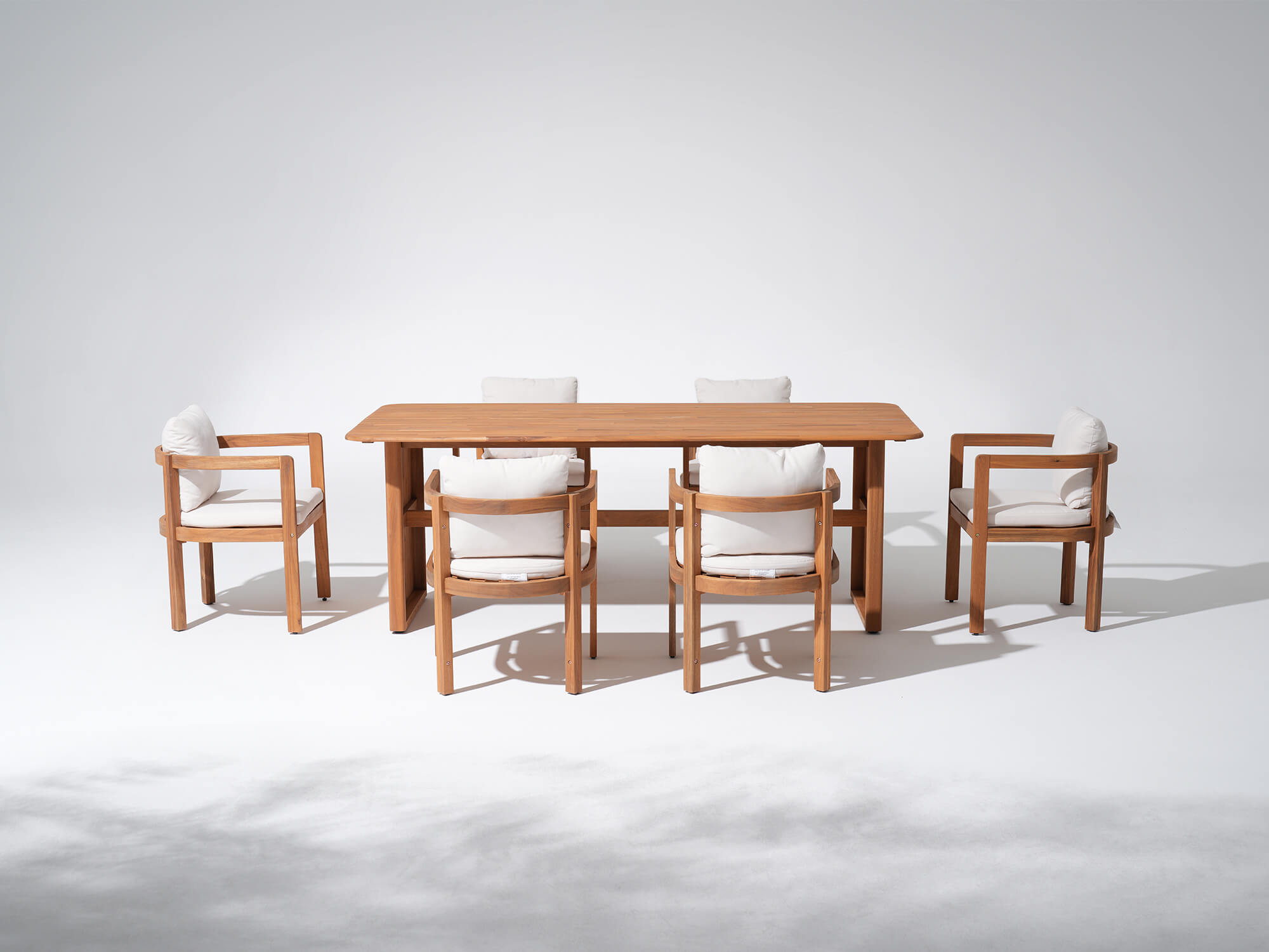 Wooden rectangular outdoor dining set for 6 people with cushions - Sunsitt Modern Premium Patio Outdoor Furniture#Size_6 Chairs + 1 Table