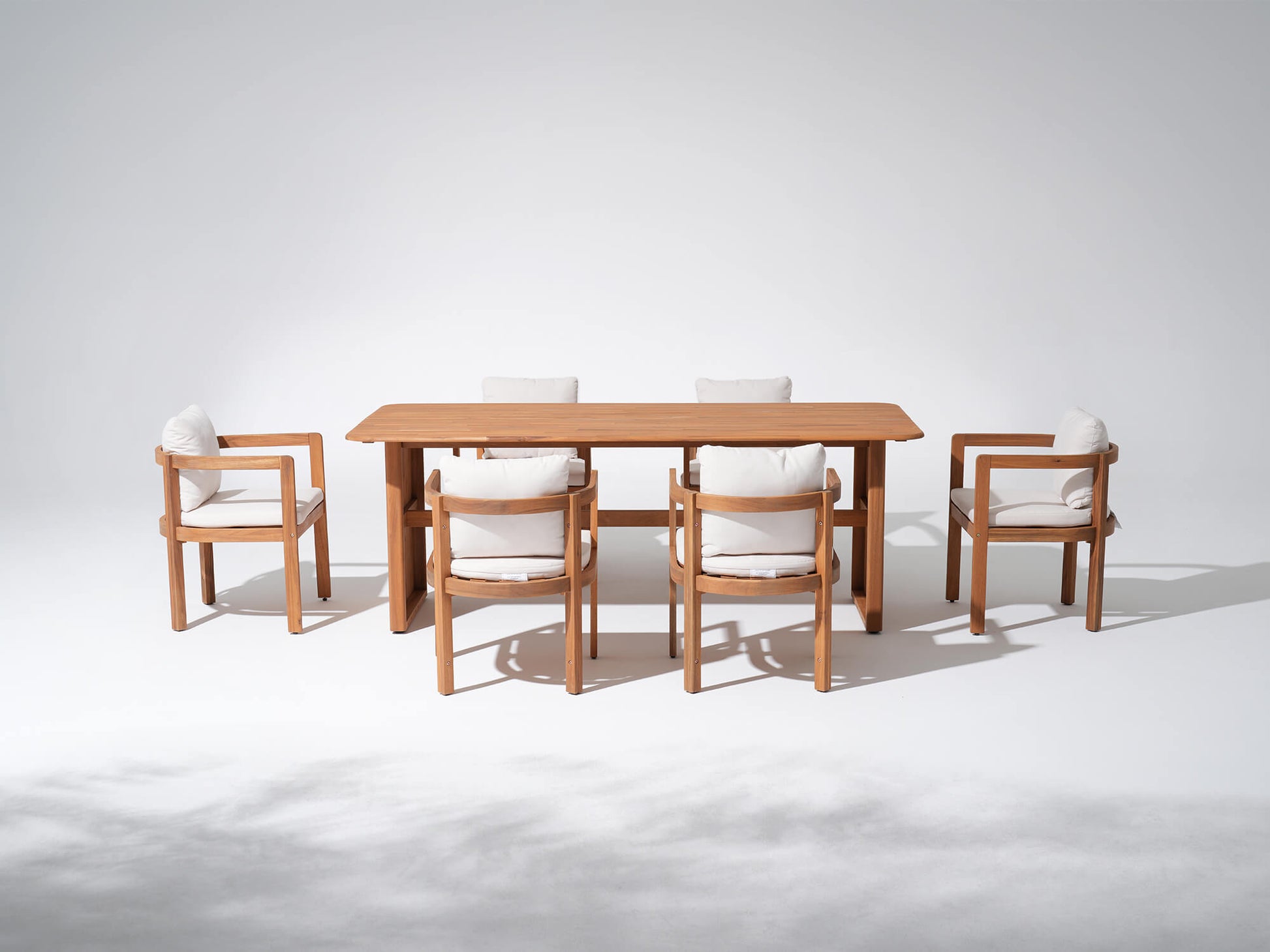 Wooden rectangular outdoor dining set for 6 people with cushions - Sunsitt Modern Premium Patio Outdoor Furniture#Size_6 Chairs + 1 Table