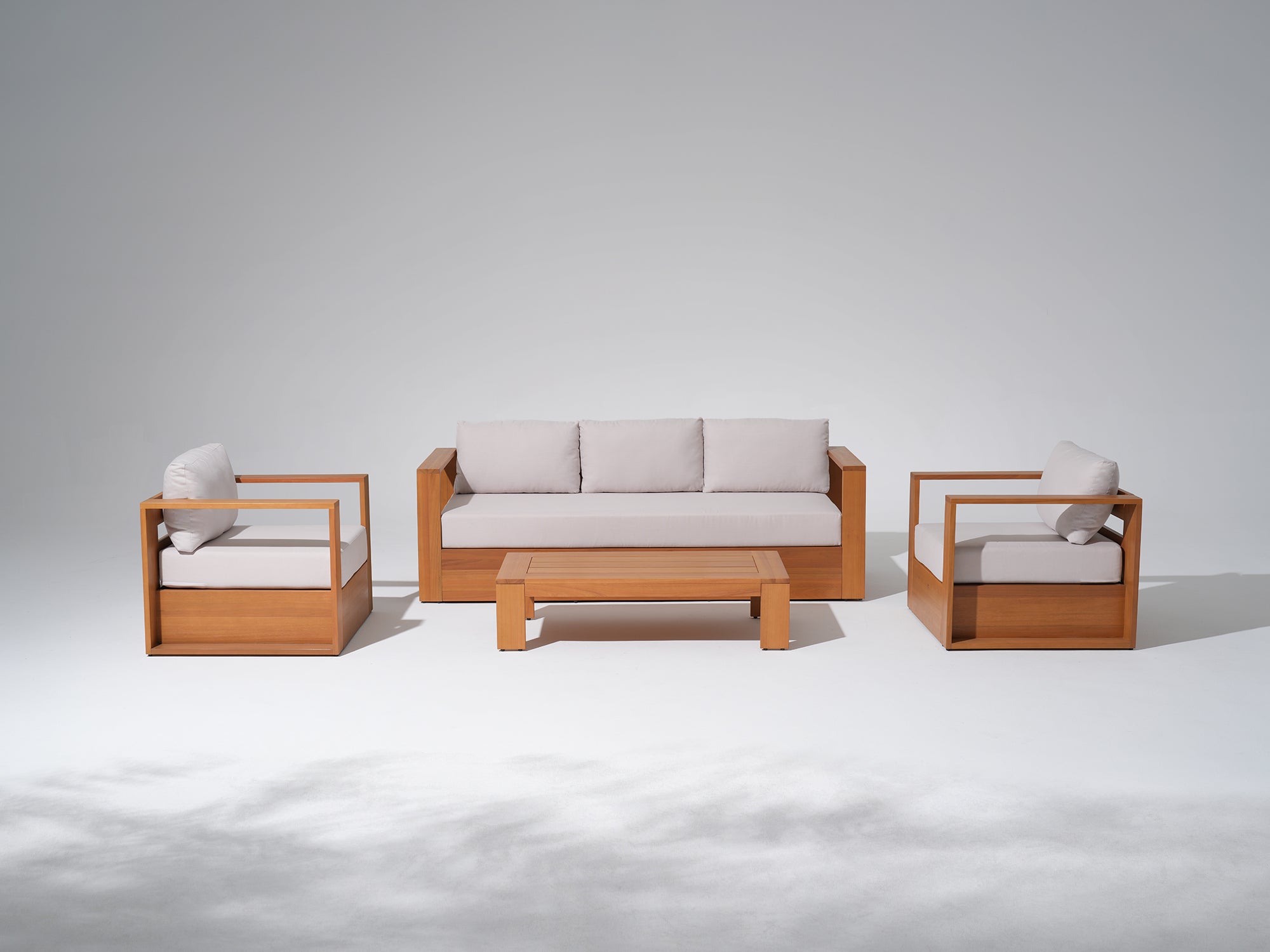 Drift 4-Piece Eucalyptus Wooden Outdoor Sofa Set with White Olefin Cushions