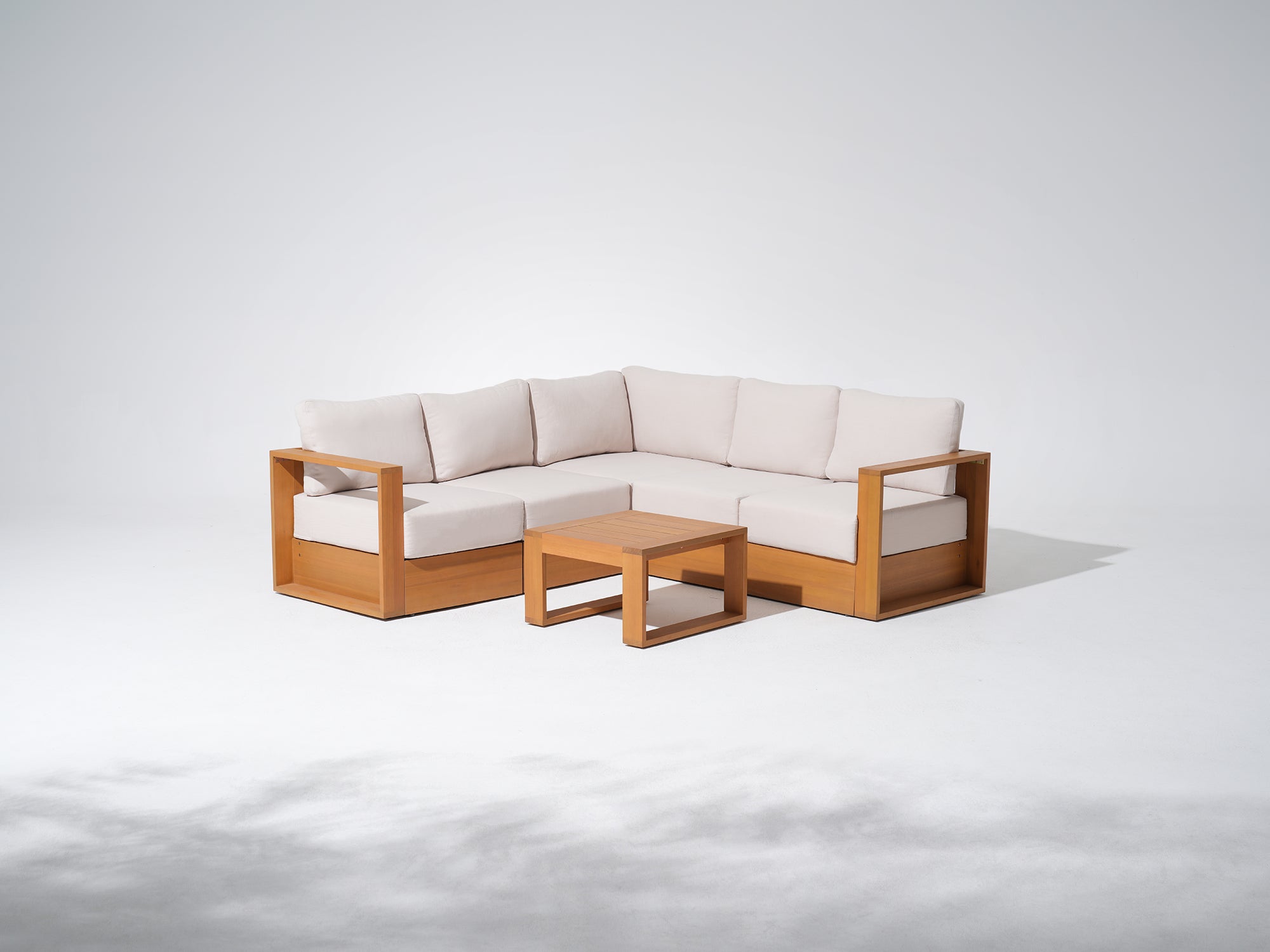 Addison Eucalyptus WoodOutdoor L-Shaped Sectional Sofa Set with Coffee Table