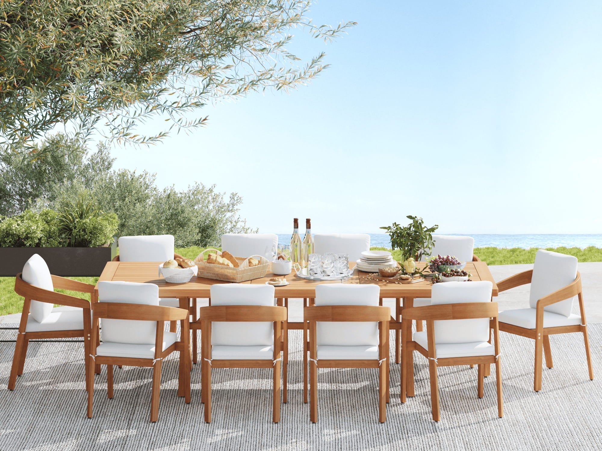 Drift Extendable Eucalyptus Wood Outdoor Dining Set For 10 People - SUNSITT modern outdoor dining furniture set