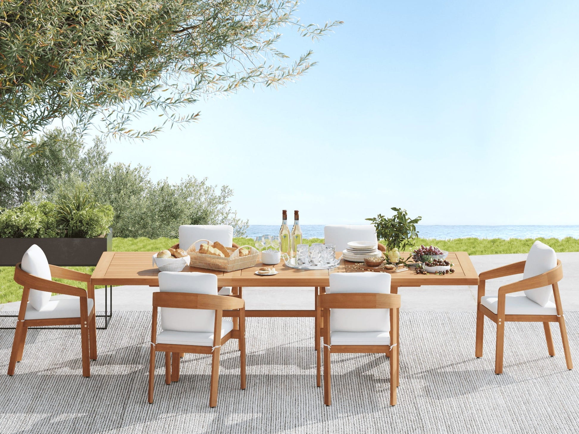 Drift Extendable Eucalyptus Wood Outdoor Dining Set For 6 People - Sunsitt modern outdoor dining furniture set