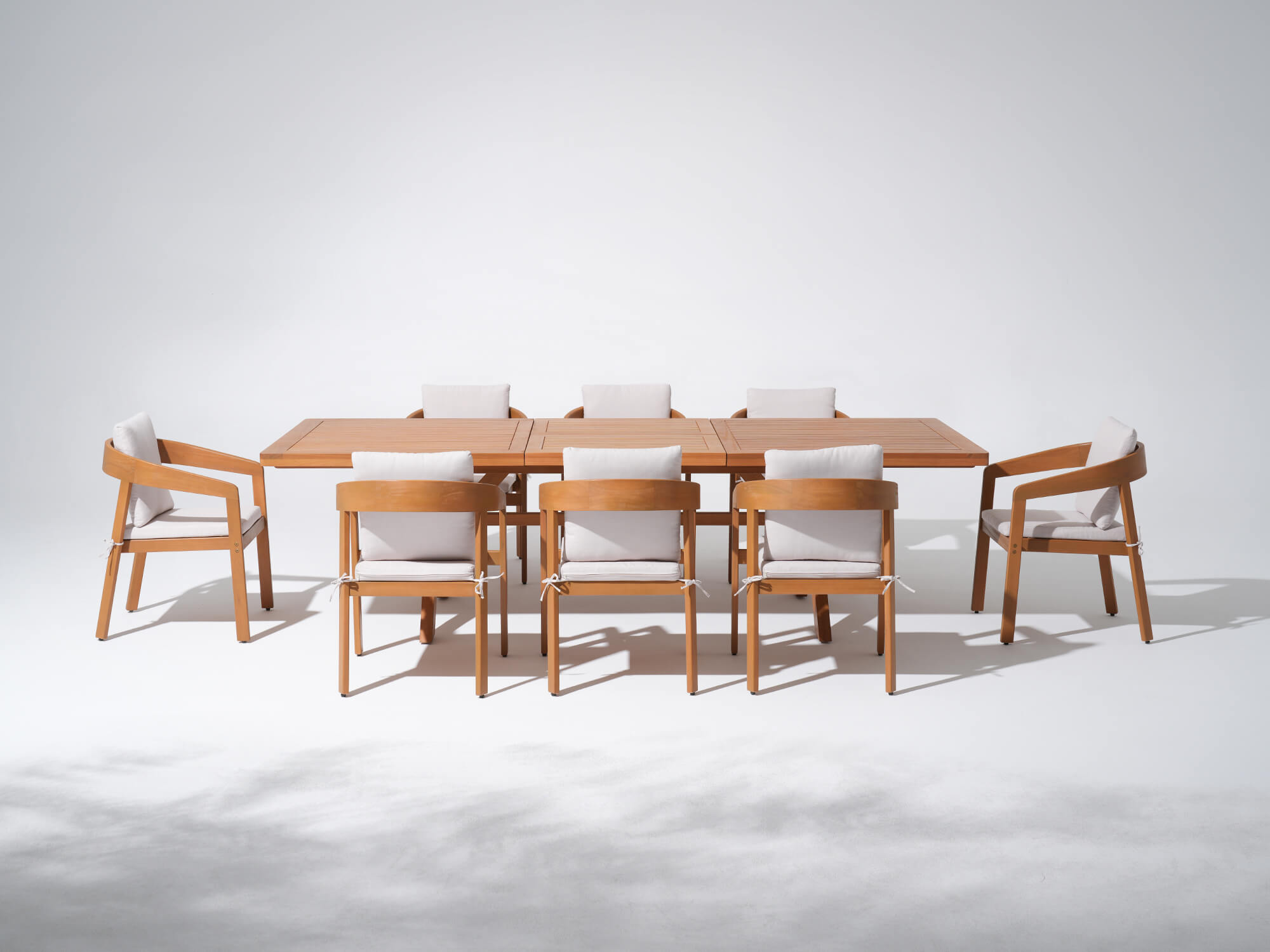 9pcs Eucalyptus Wooden dining table with six matching chairs  - Sunsitt’s Modern Premium Outdoor Furniture