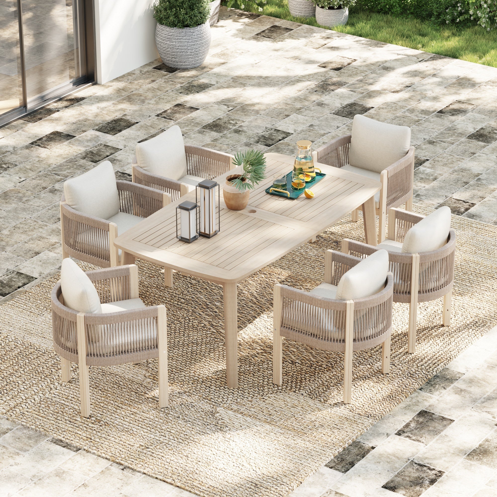 long patio table with umbrella hole MF Studio Round Dining Metal Table Hole, 28" High Outdoor Table, Black Upgrade your outdoor dining area with our sturdy aluminum outdoor dining table Phi Villa 60" Enlarged Basket-wave