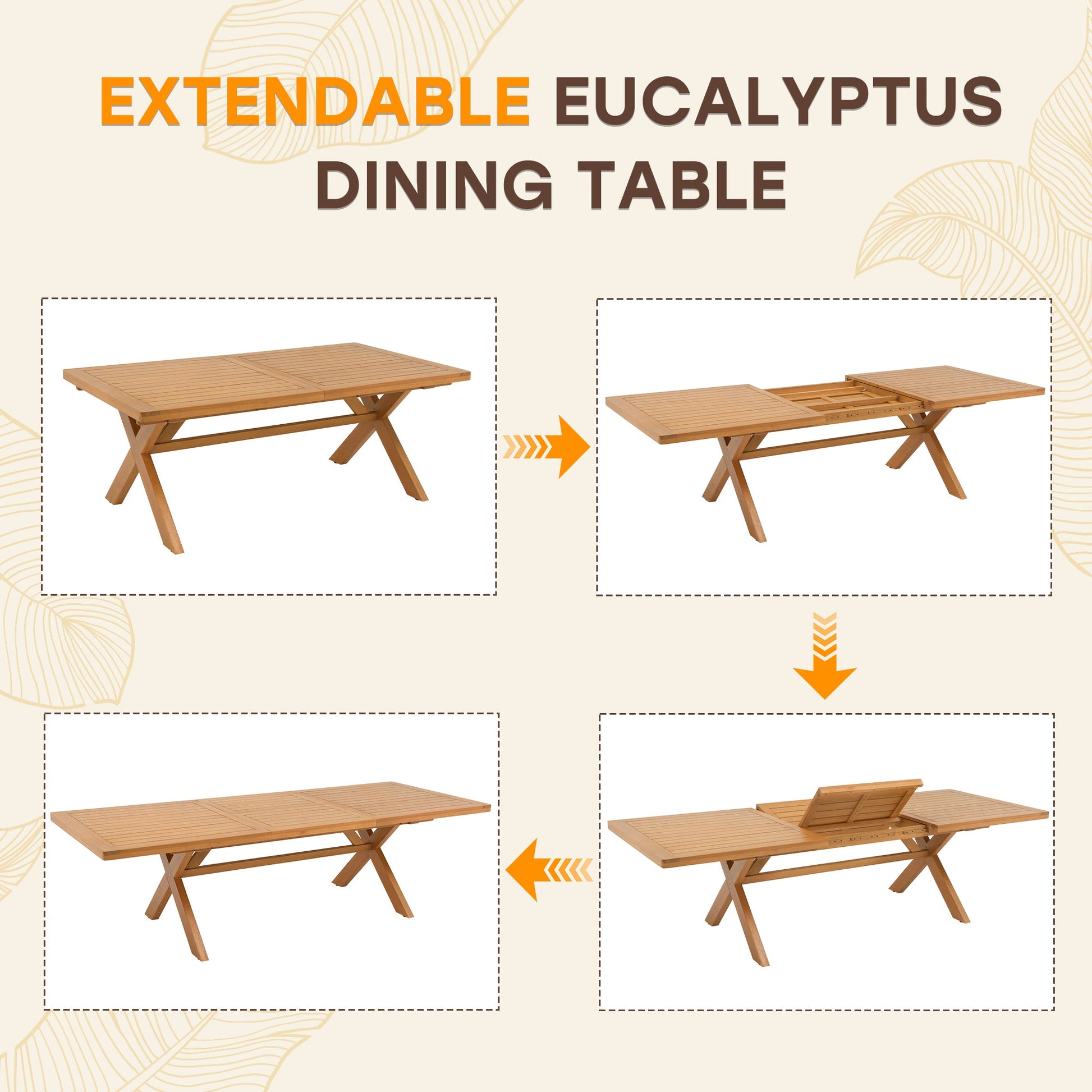 Extendable eucalyptus dining table with stages of extension shown  - Sunsitt’s Modern Premium Outdoor Furniture