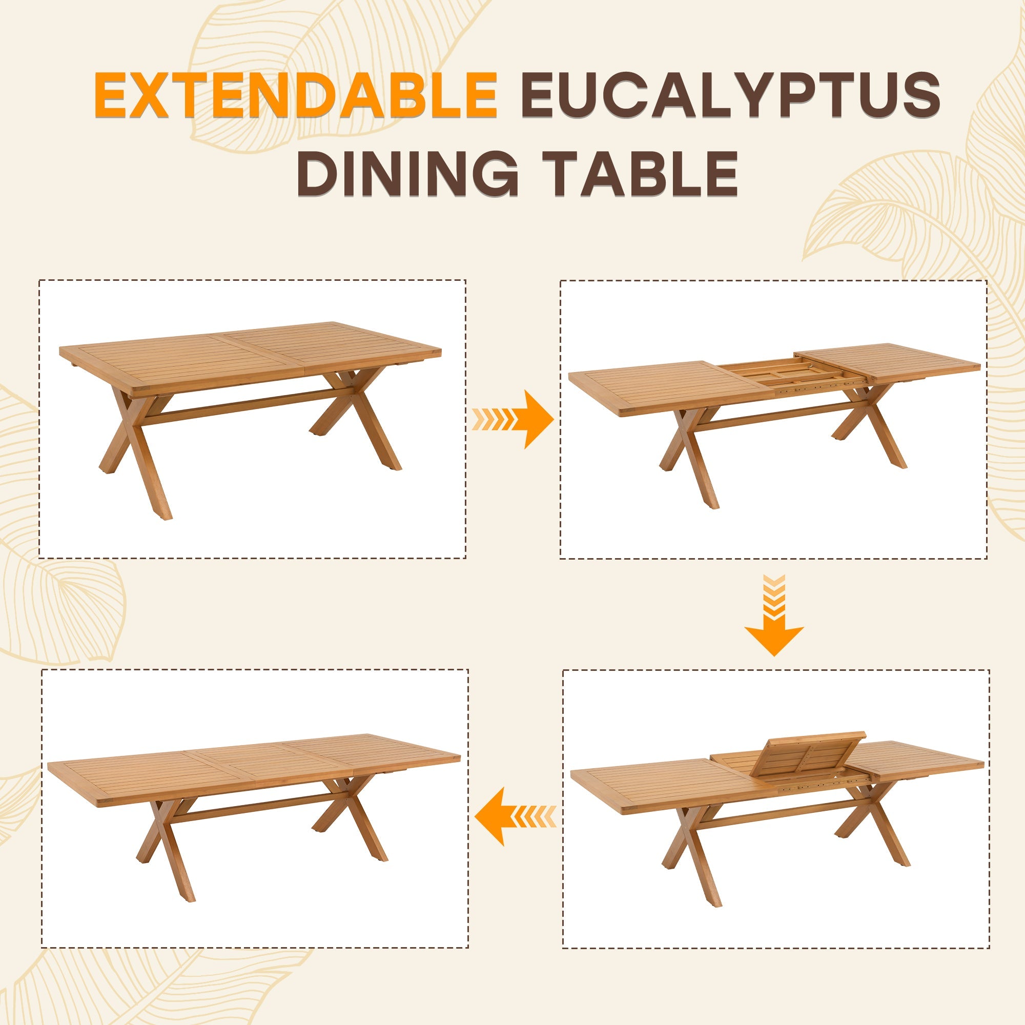 Extendable eucalyptus dining table with stages of extension shown  - Sunsitt’s Modern Premium Outdoor Furniture