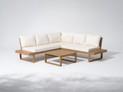 Wooden outdoor sofa set with white cushions- Sunsitt outdoor patio furniture