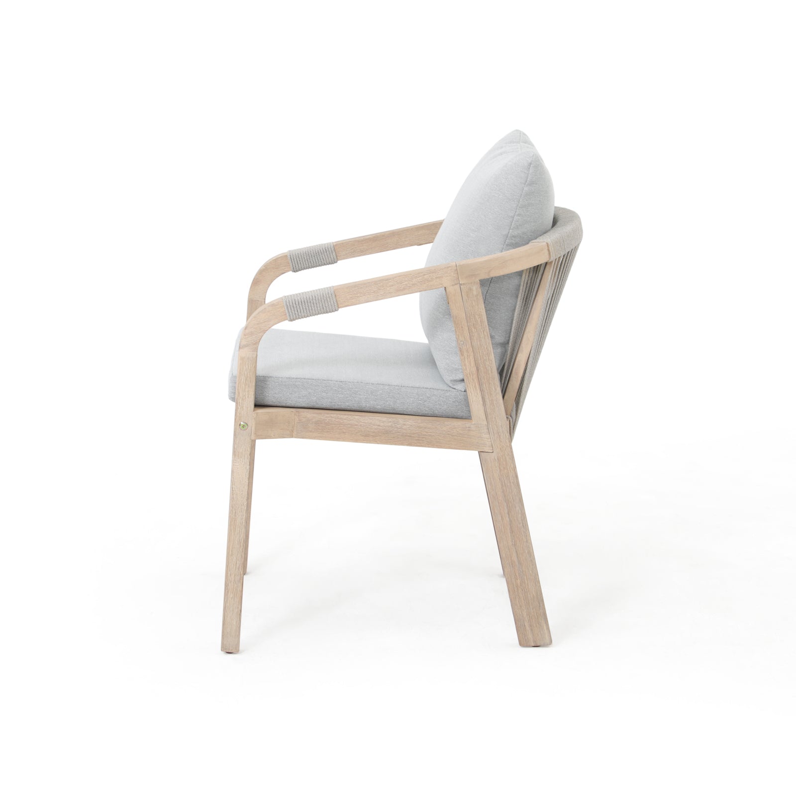 Thalea Wooden Outdoor Patio Dining dining chairs with gray seat and back cushions, gray rope design - Sunsitt Premium Modern Outdoor Patio Dining Furniture