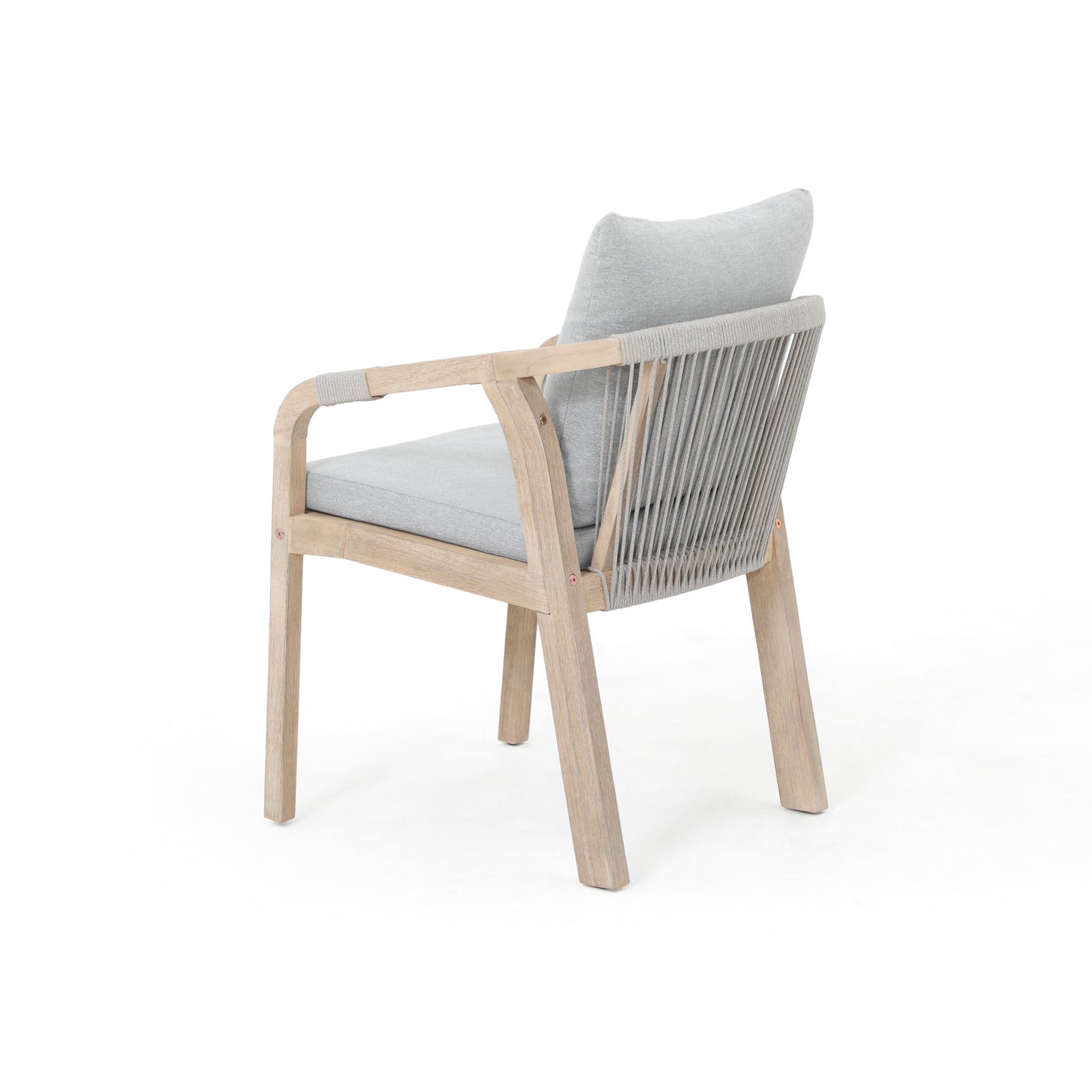 Thalea Wooden Outdoor Patio Dining dining chairs with gray seat and back cushions, gray rope design - Sunsitt Premium Modern Outdoor Patio Dining Furniture