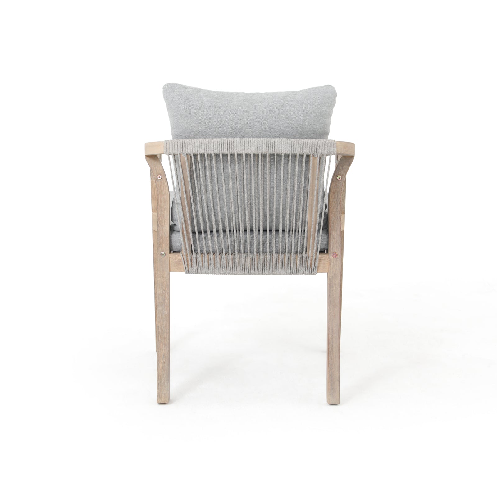 Thalea Wooden Outdoor Patio Dining dining chairs with gray seat and back cushions, gray rope design - Sunsitt Premium Modern Outdoor Patio Dining Furniture