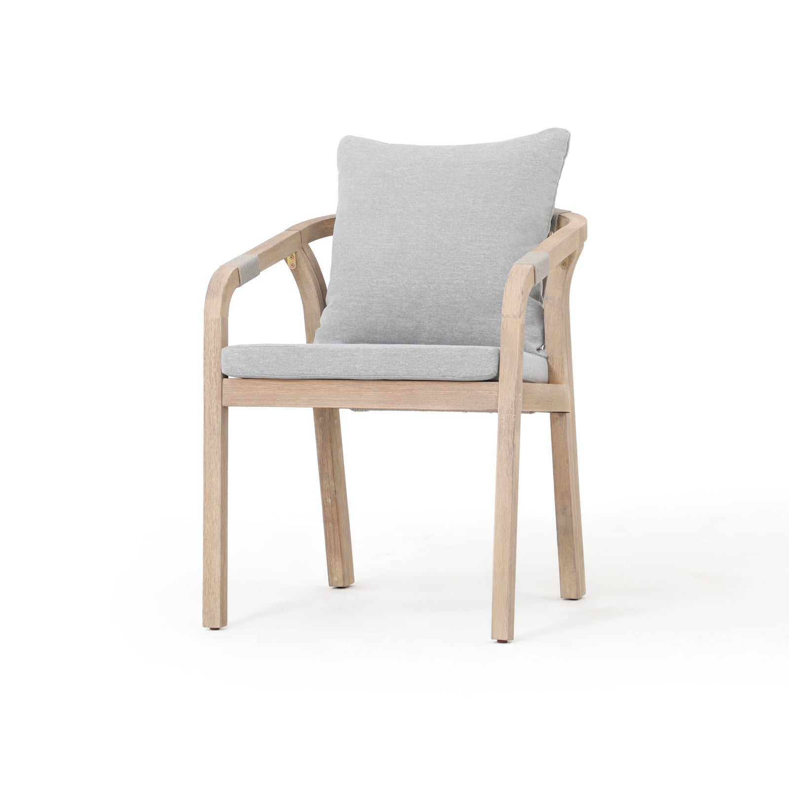 Thalea Wooden Outdoor Patio Dining dining chairs with gray seat and back cushions, gray rope design - Sunsitt Premium Modern Outdoor Patio Dining Furniture