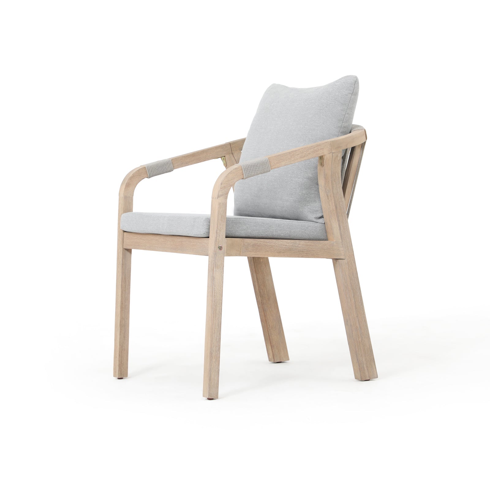 Thalea Wooden Outdoor Patio Dining dining chairs with gray seat and back cushions, gray rope design - Sunsitt Premium Modern Outdoor Patio Dining Furniture