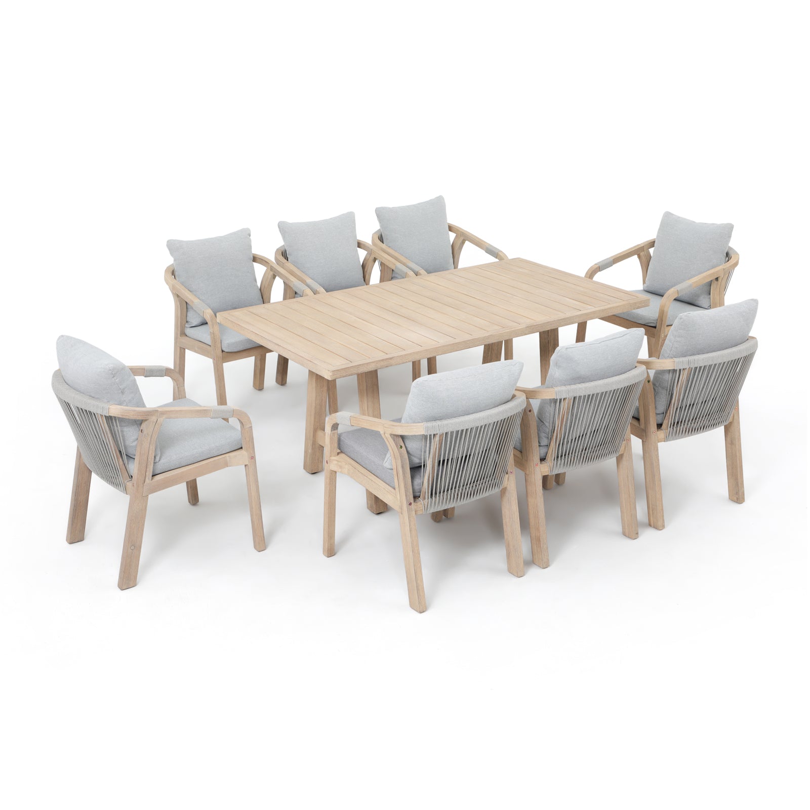 Thalea modern outdoor dining set for  8 people, wood and rope design