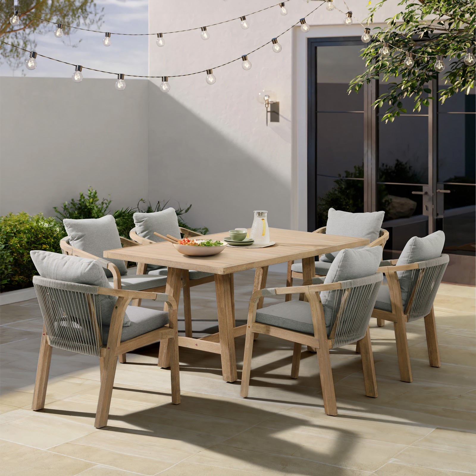Thalea Rectangular Wooden Outdoor Dining Table for 6 People, 67''