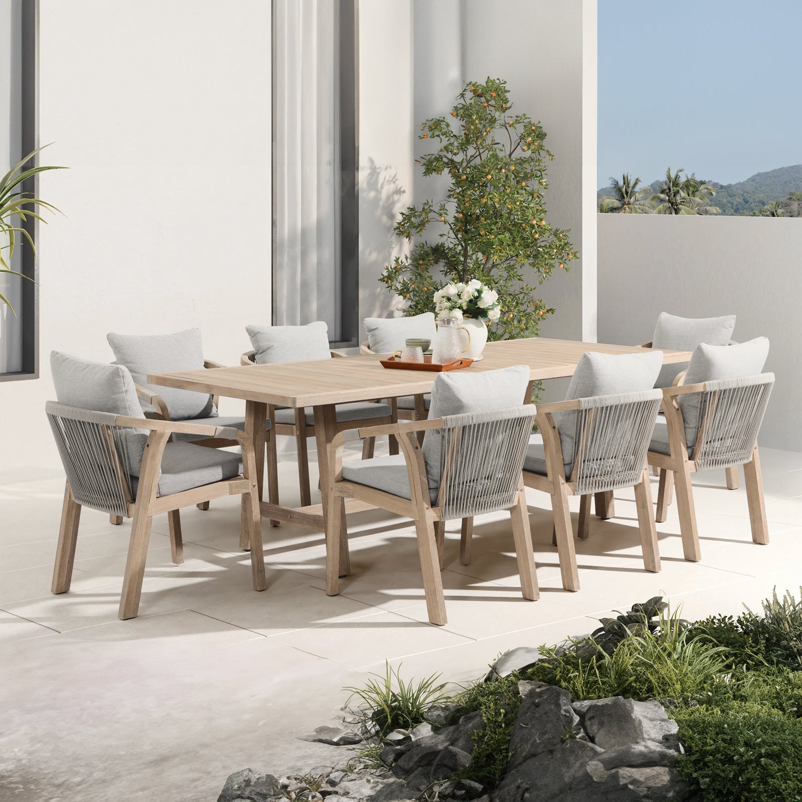Thalea Rectangular Wood Outdoor Dining Table for 8 People, 90.5"