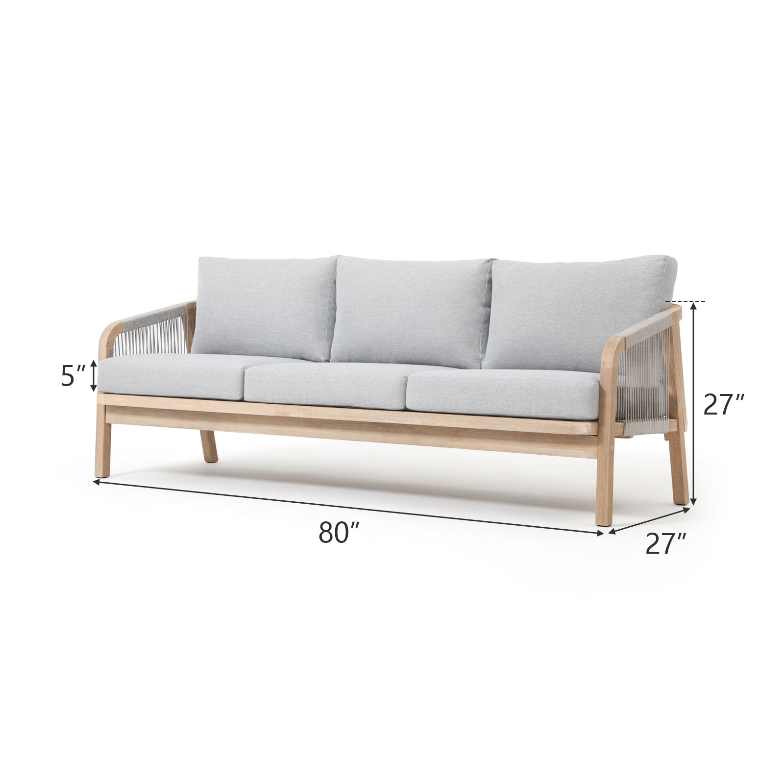 Thalea 3-Seat Wooden Outdoor Sofa With Cushions