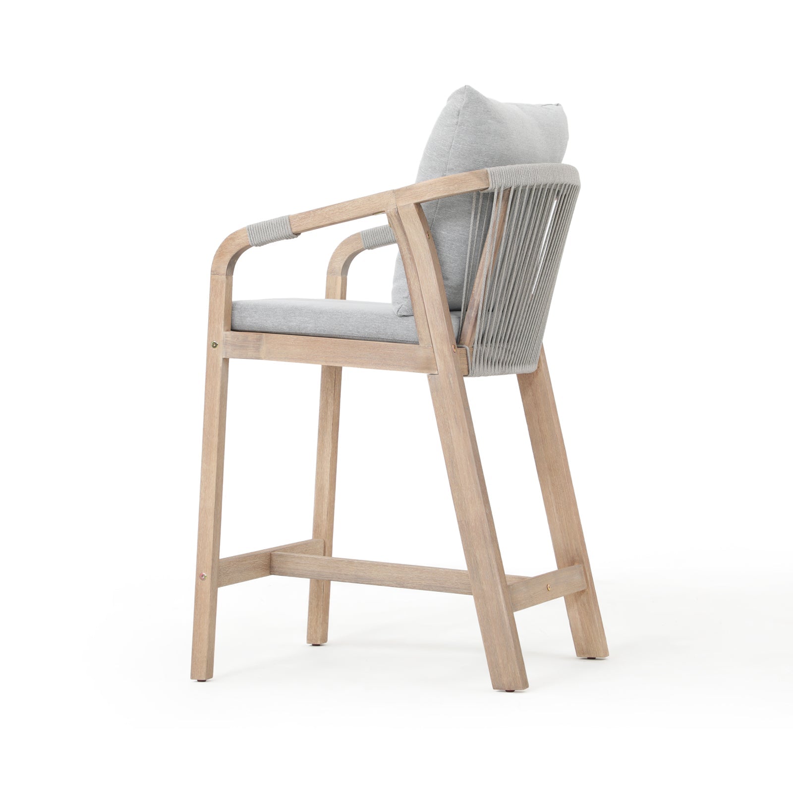 Wooden Outdoor Patio Bar height chairs with gray cushions - Sunsitt Premium Modern Outdoor Patio Furniture