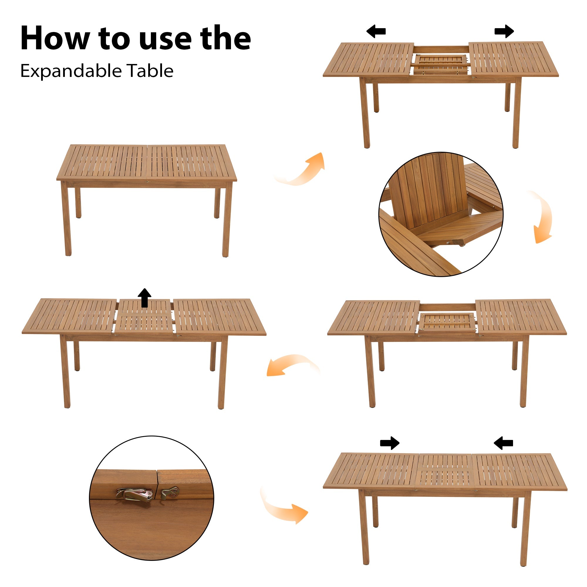 Instructions on how to use an expandable wooden table- Sunsitt Modern Premium Patio Outdoor Furniture