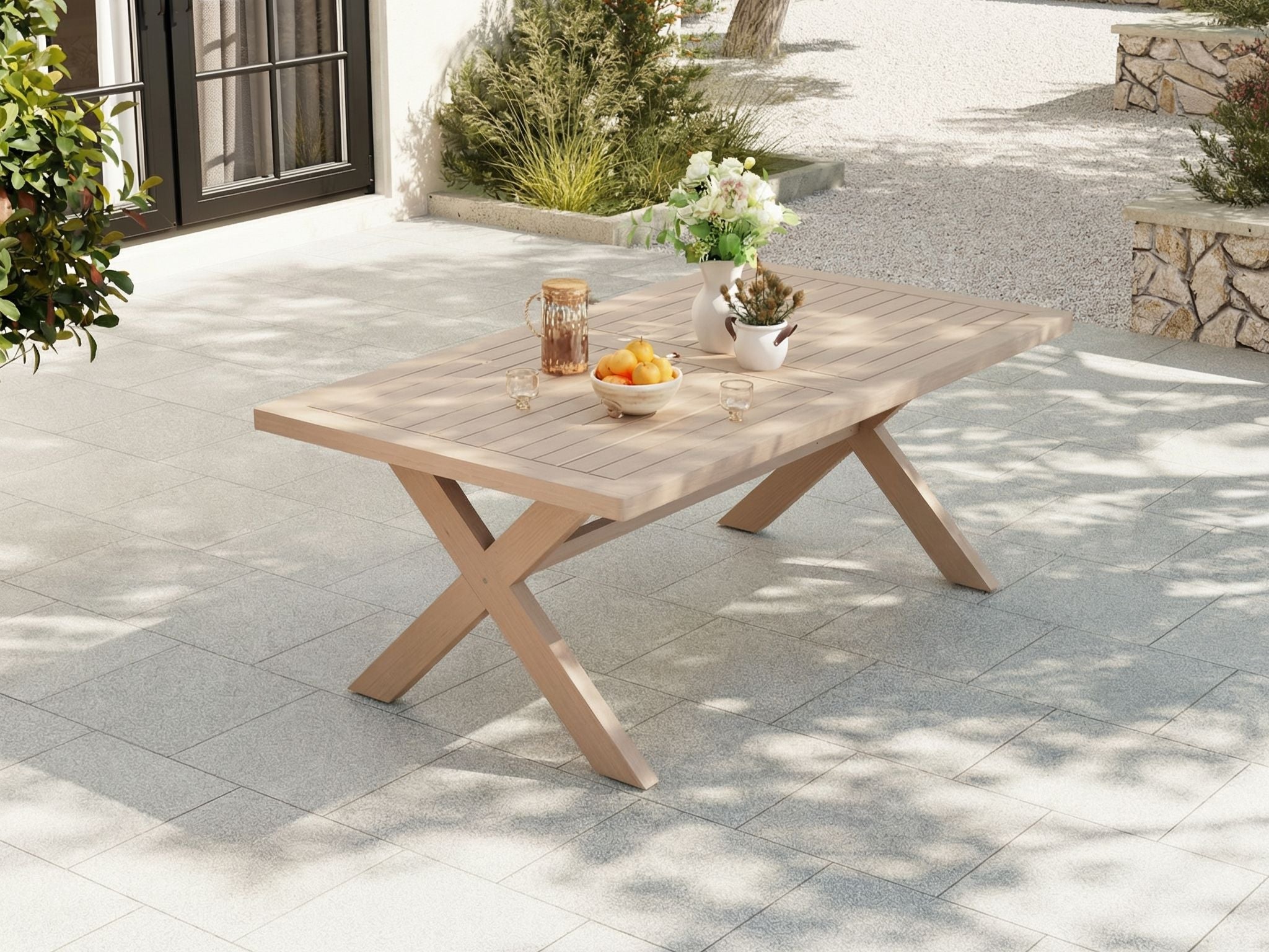 Drift Eucalyptus Wood Outdoor Dining Table With Extendable Design, 63''-87''