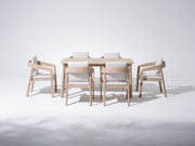 wood outdoor furniture dining set for 6 with  Eucalyptus chairs and umbrella hole table
