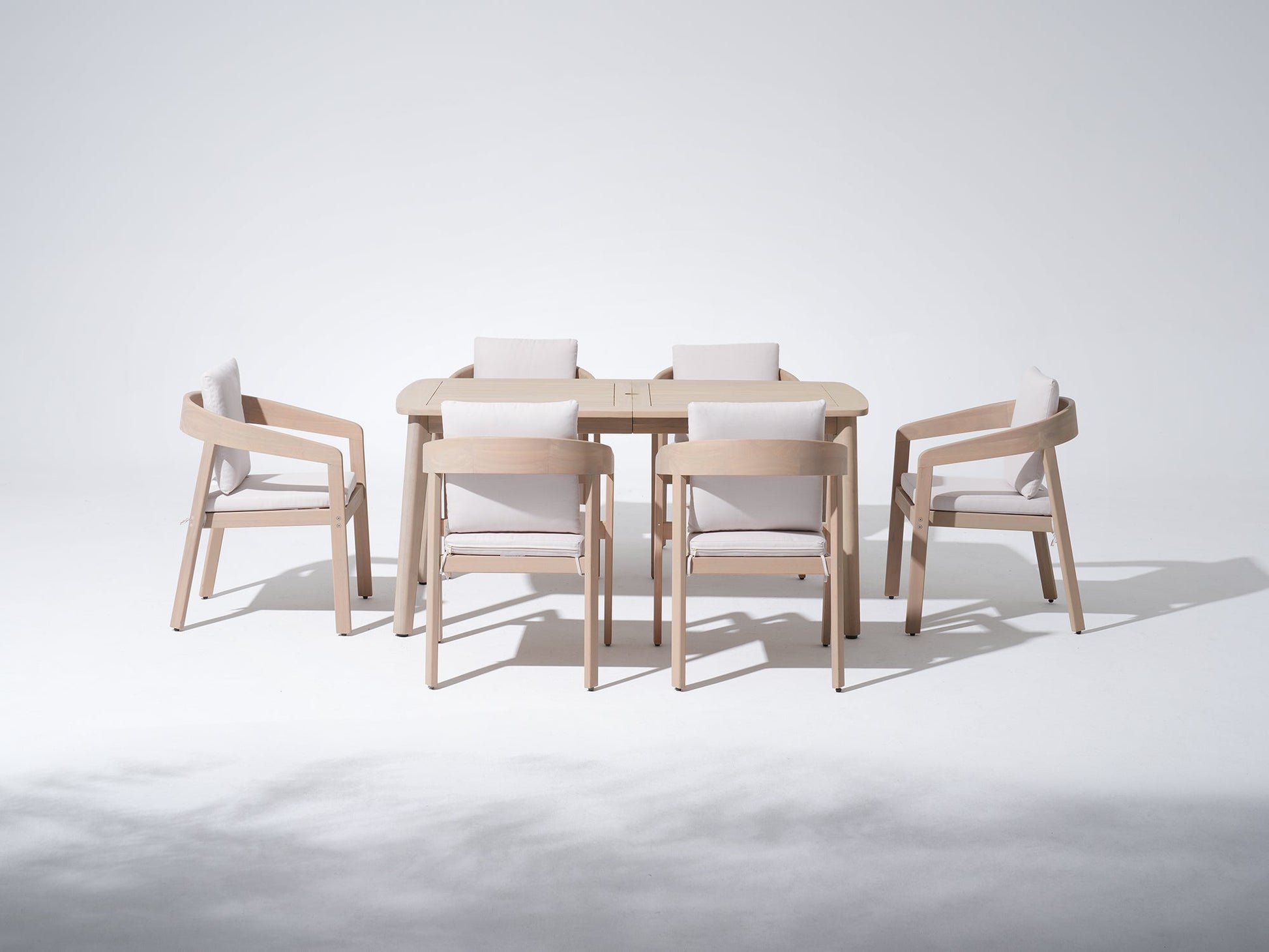 wood outdoor furniture dining set for 6 with  Eucalyptus chairs and umbrella hole table