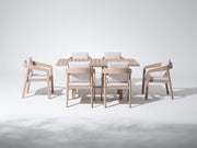 Drift Wooden Outdoor Dining Set with White Cushion for 6 People, 67'' table