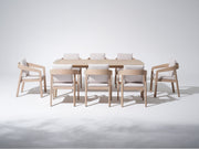 Wooden Outdoor Dining Set with Umbrella Hole, 8 Seats, Rope Design, 83'' Table