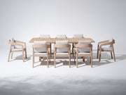 Wooden Dining Set with Umbrella Hole, White Cushions for 8 People, 90.6'' table