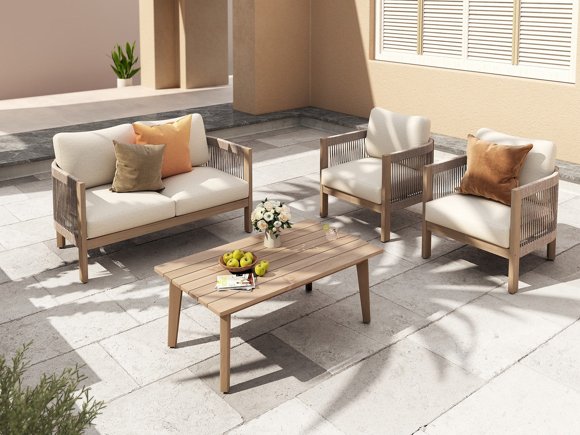 Foristern 4-seat Wooden Outdoor conversation Set with Rope Design - Sunsitt Modern Outdoor Furniture 