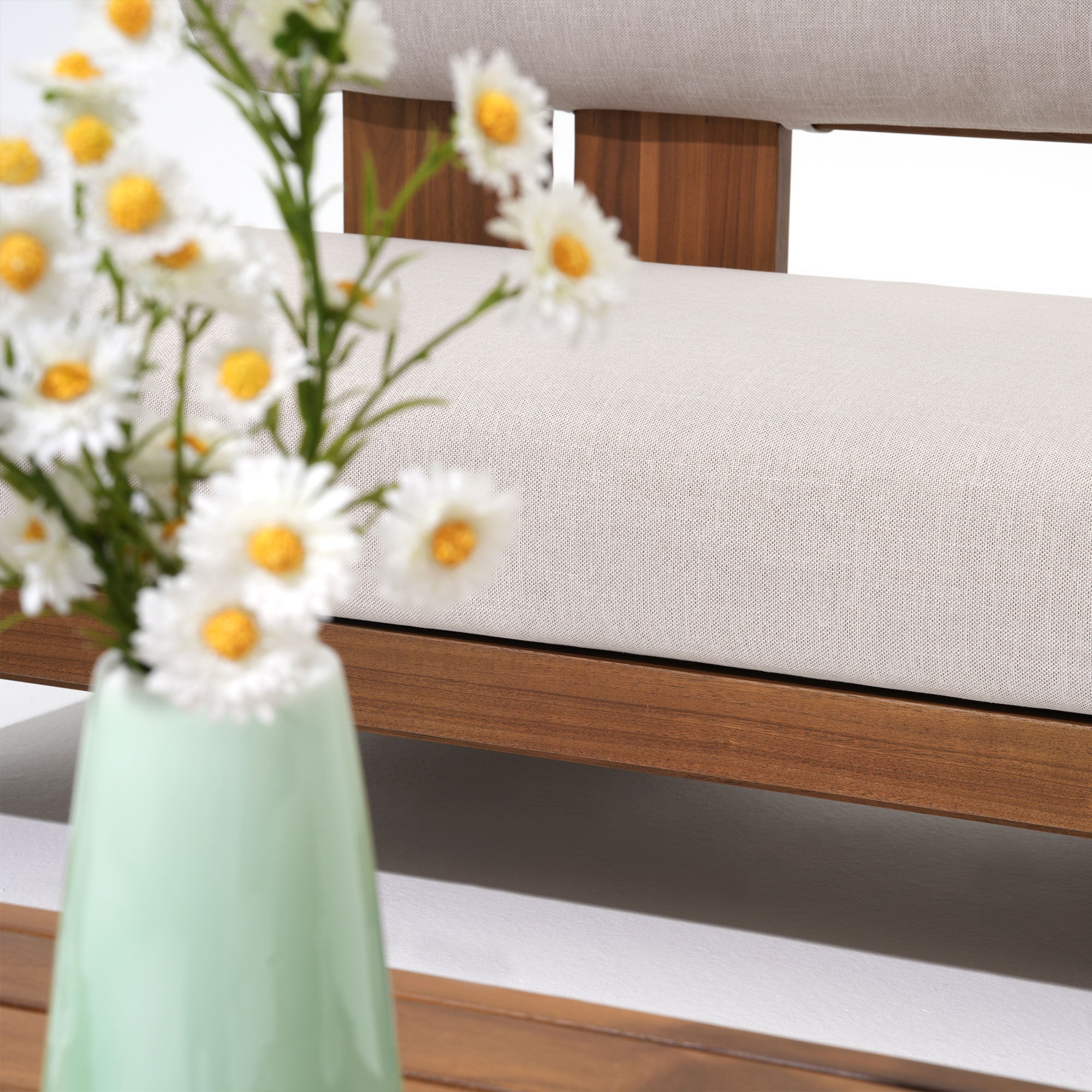 wooden outdoor sofa cushion detail- SUNSITT Modern Premium Outdoor Patio Furniture