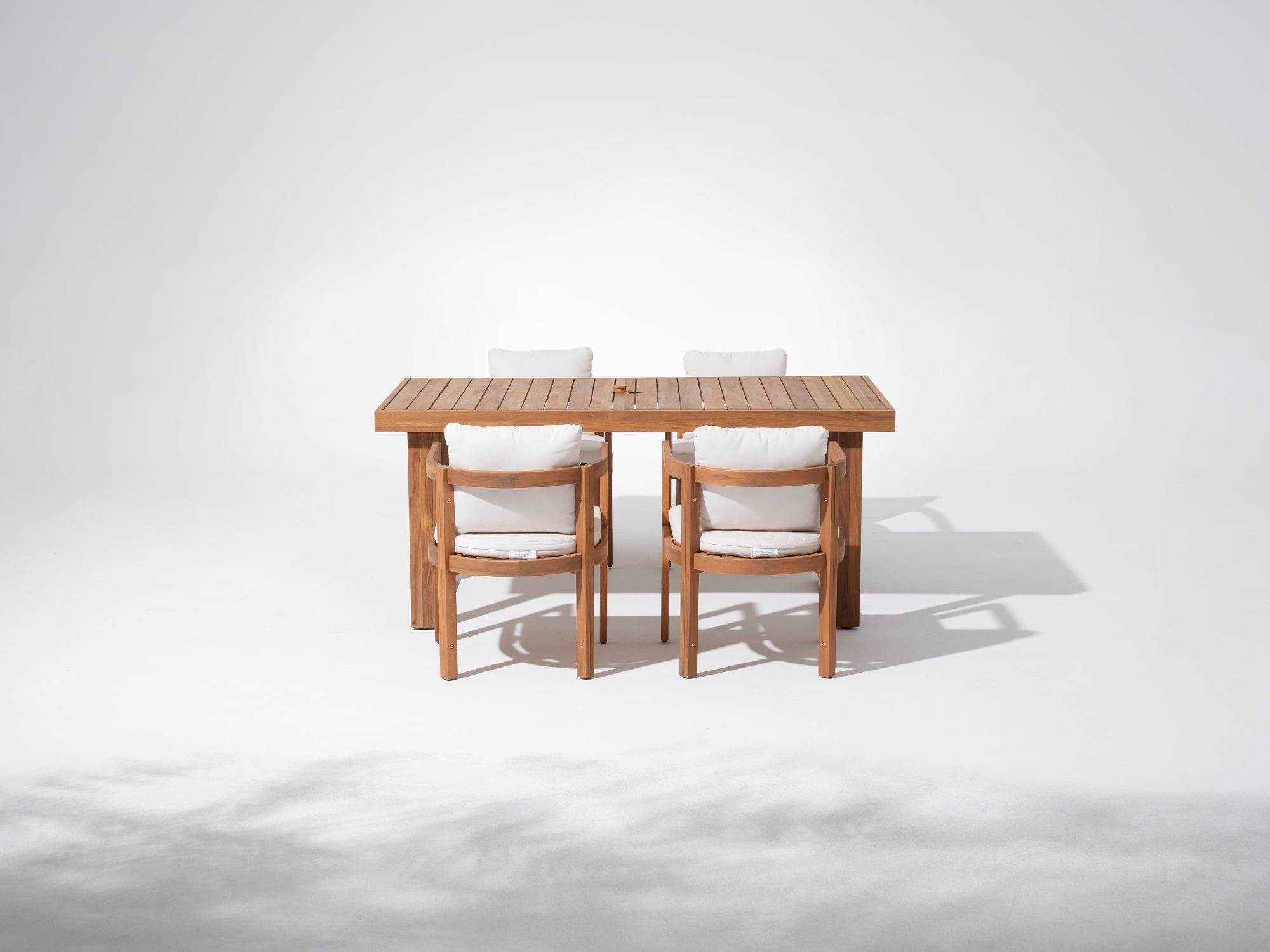 Mori Wood Outdoor Dining Set with Umbrella Hole for 4-6 People, Sled Leg Design, 67''