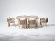 7-pc Outdoor furniture dining set with a rectangular table, with an umbrella hole and six rope chairs