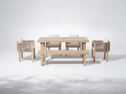 Foristern 67‘’ Wooden and rope Outdoor Dining Set with Umbrella Hole For 6 People