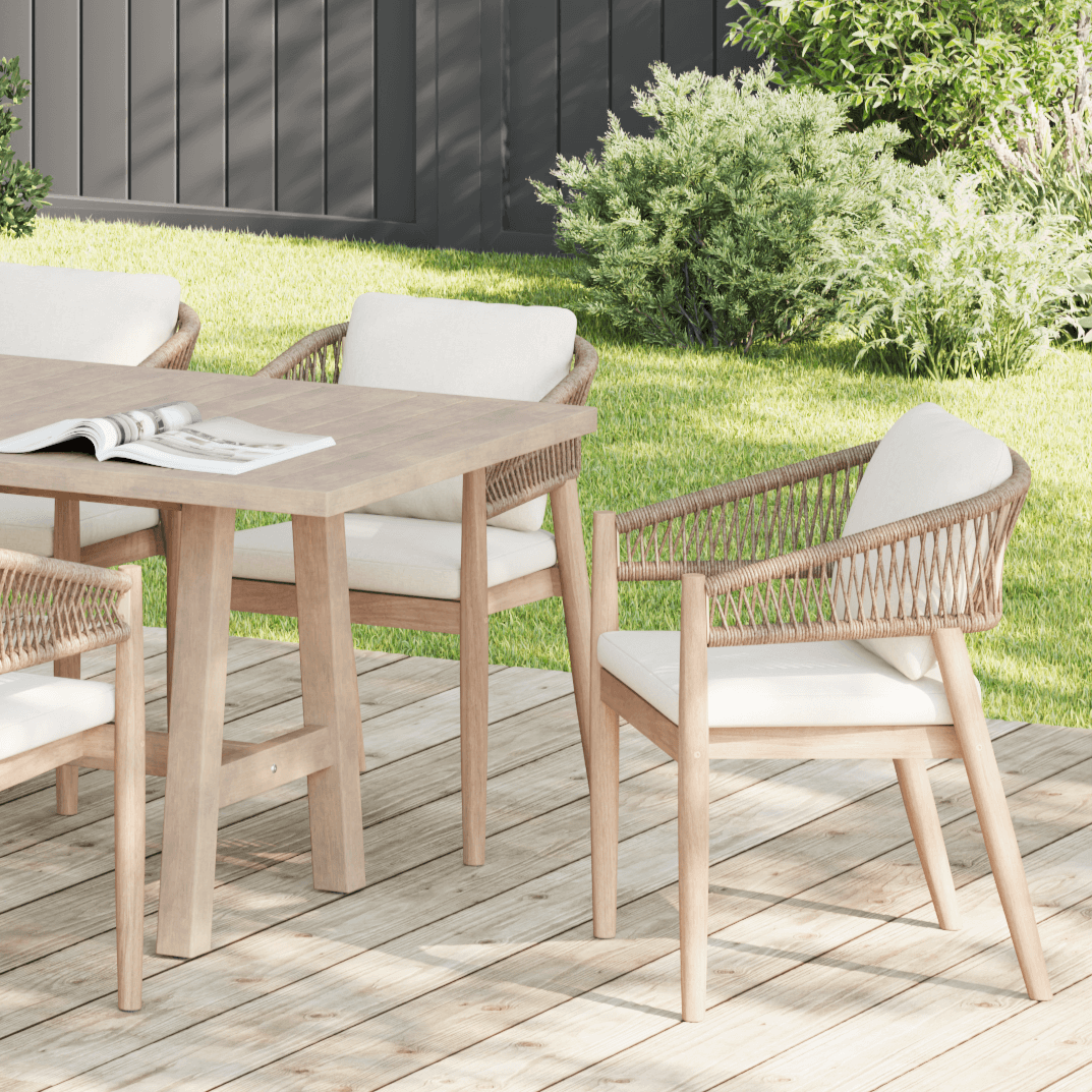 Lira Wooden Outdoor Dining Set for 8 People with Umbrella Hole, Rope Design, 90