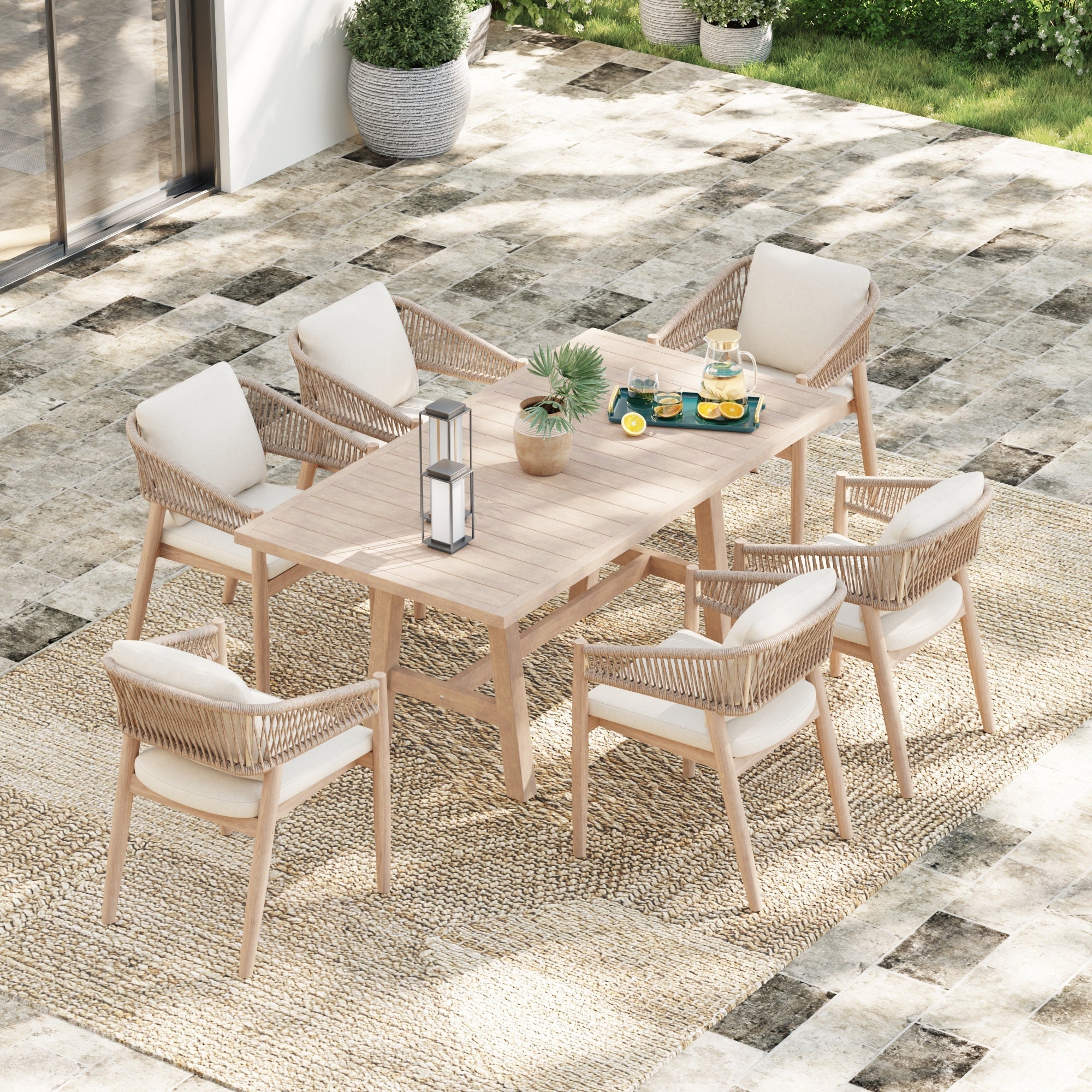 Lira Wooden Outdoor Dining Set for 6 People with Rope Design, 67"