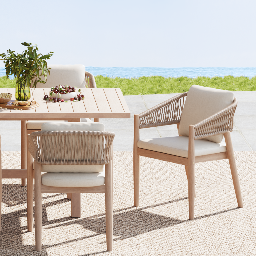 Lira Wooden Outdoor Dining Set for 6 People with Rope Design, 67"