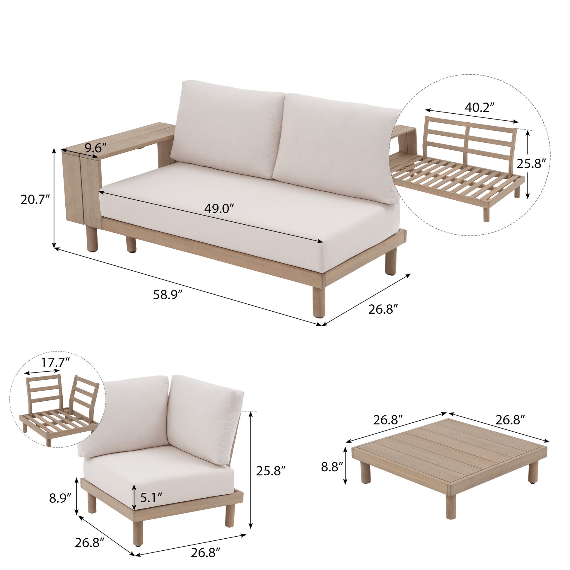 Dimensions of Sova L-shaped outdoor sectionals