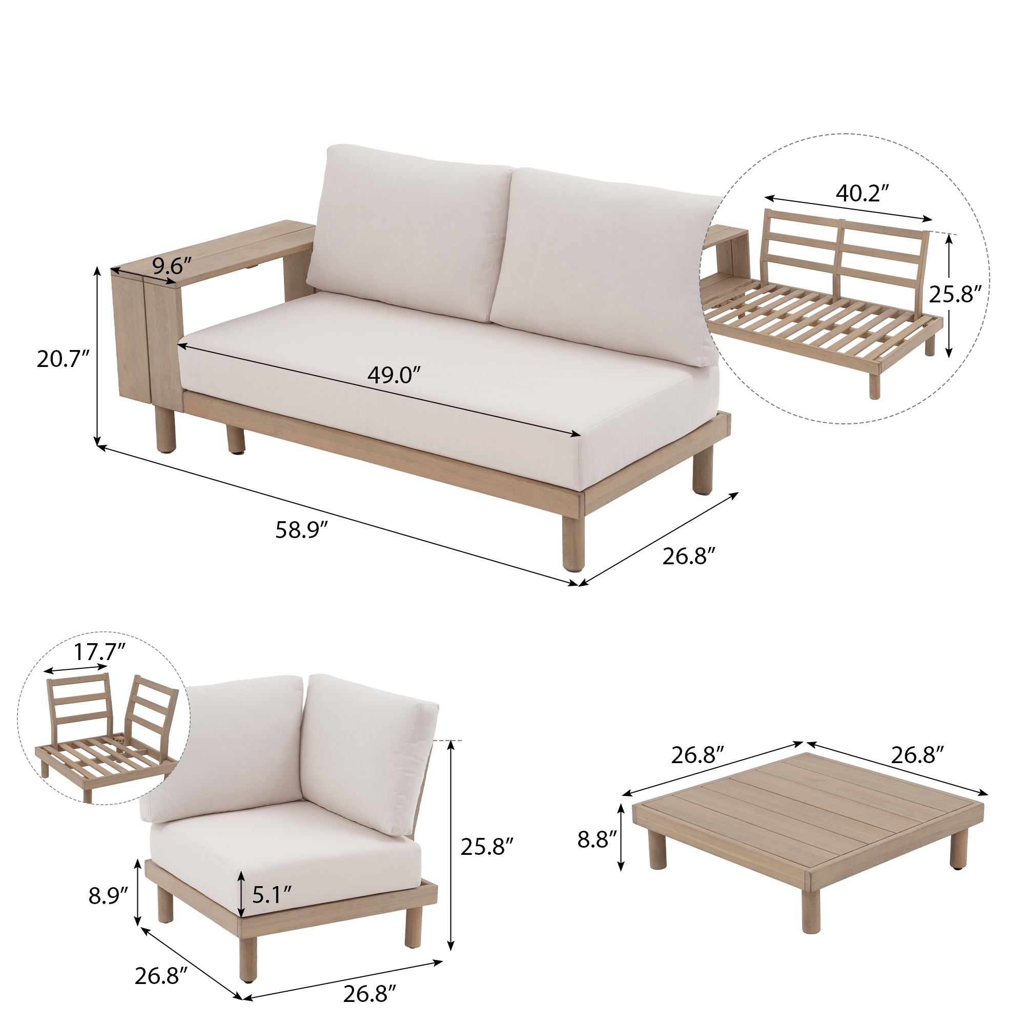 Dimensions of Sova L-shaped outdoor sectionals