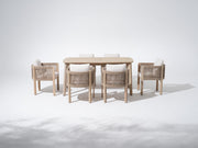 Outdoor furniture set for 6 with umbrella hole, a rectangular dining table and  matching chairs with rope design