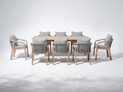 9-pc wooden & rope outdoor dining furniture set for 8 people with umbrella hole