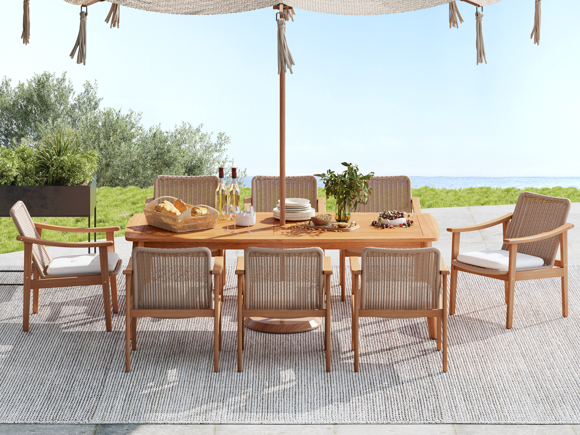 SUNSITT 9-Piece Outdoor Solid Wood Dining Set, 83