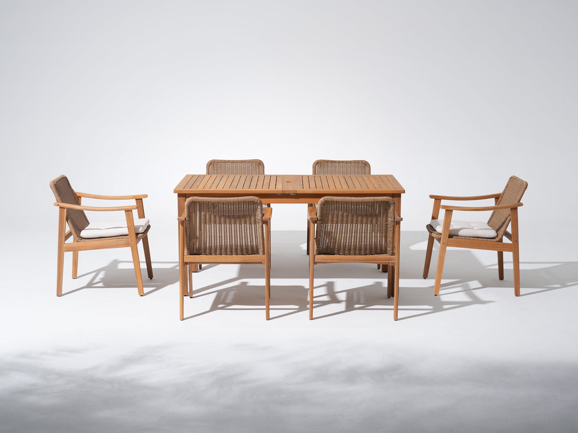 Nalia Outdoor Dining Set with Umbrella Hole for 6-8 People, Woven textures & Extendable Table, 63"- 94"
