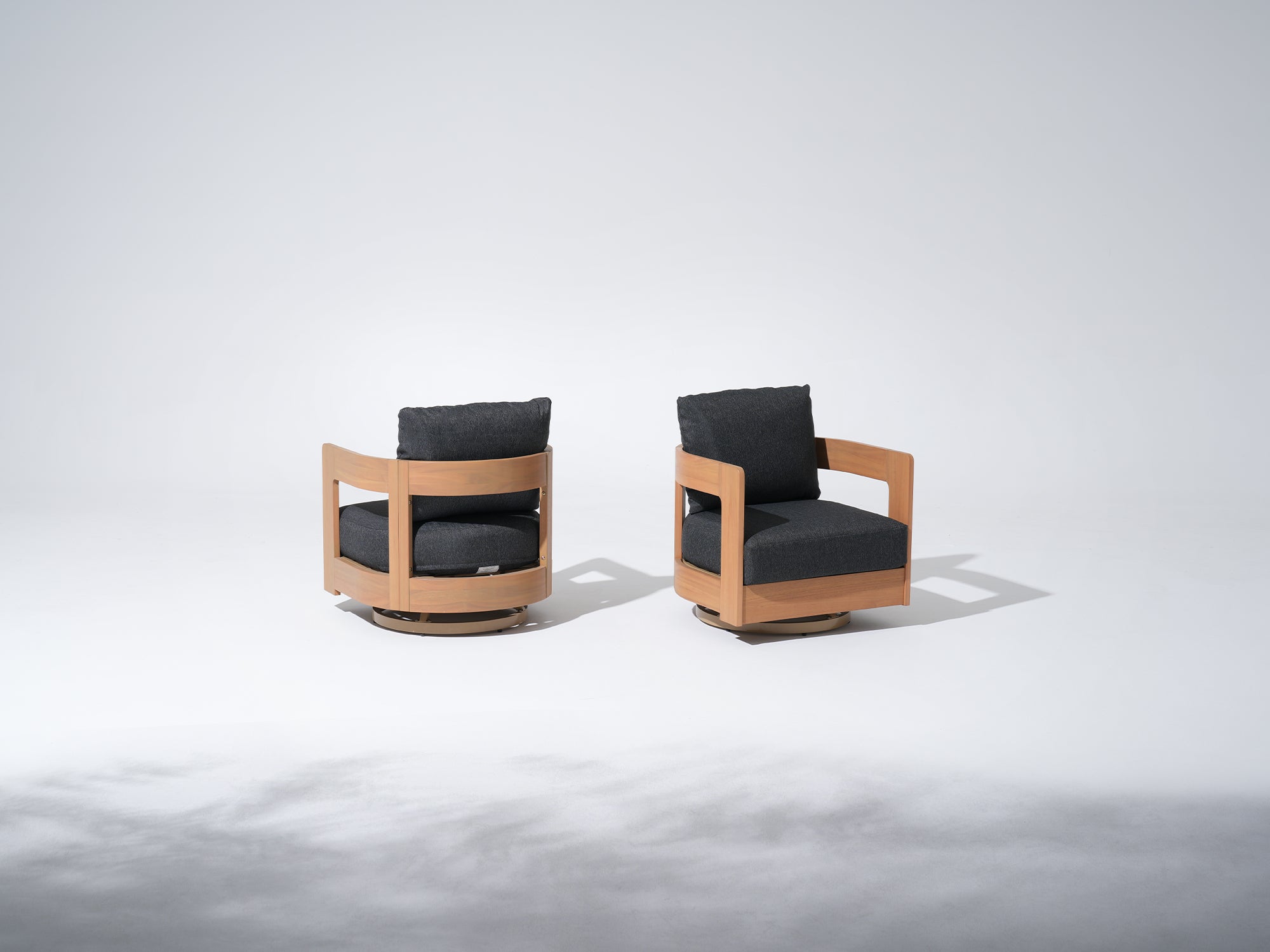 Sova Swivel Wooden Lounge Chairs, Set of 2