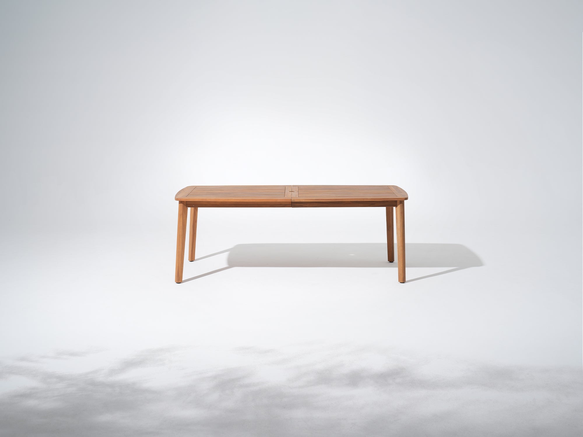 Rectangular Wooden Outdoor Dining Table with Umbrella Hole, Teak Finish #Size_83''