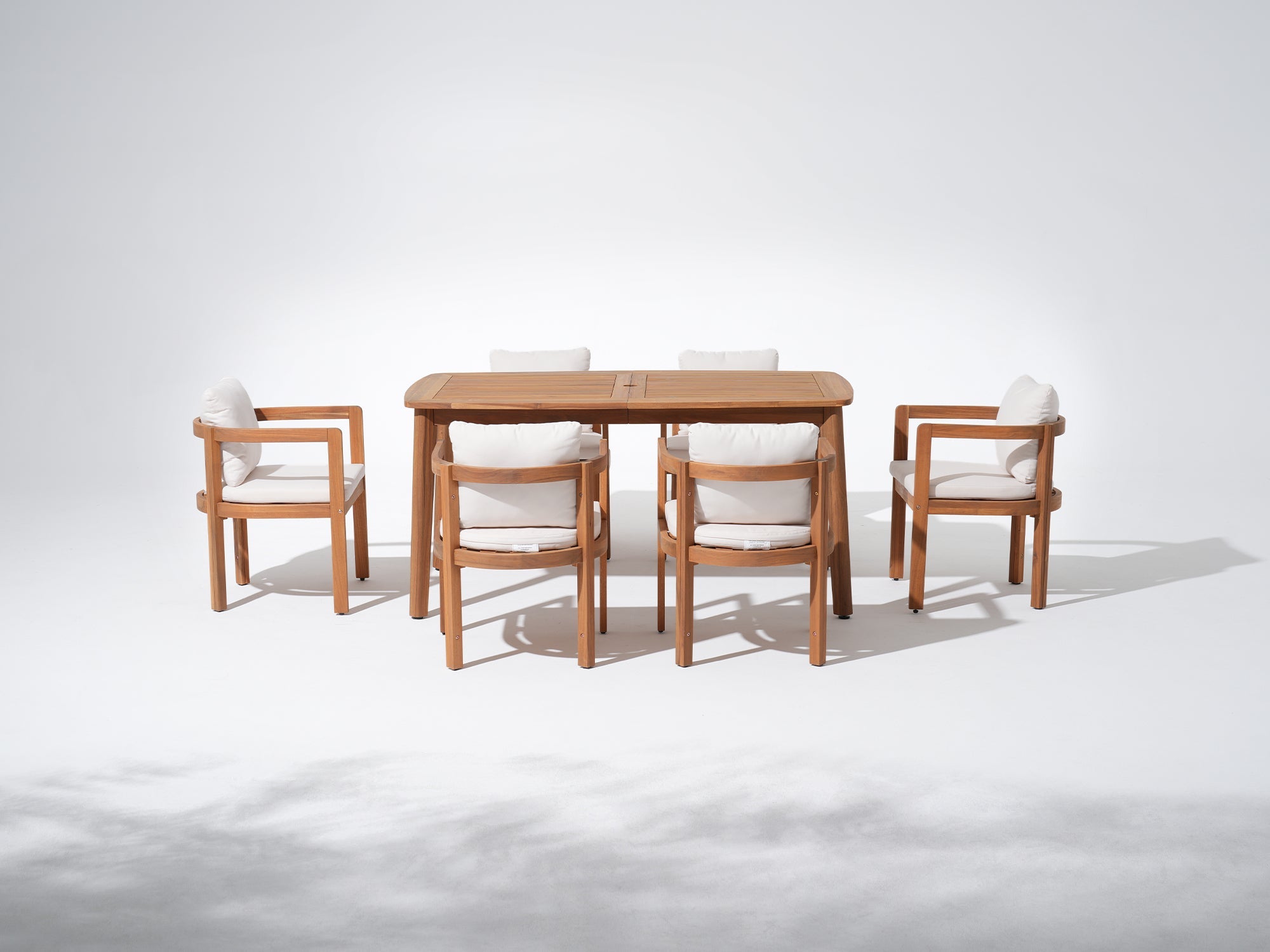 Mori Wood Outdoor Dining Set with Umbrella Hole for 6 People, 63''