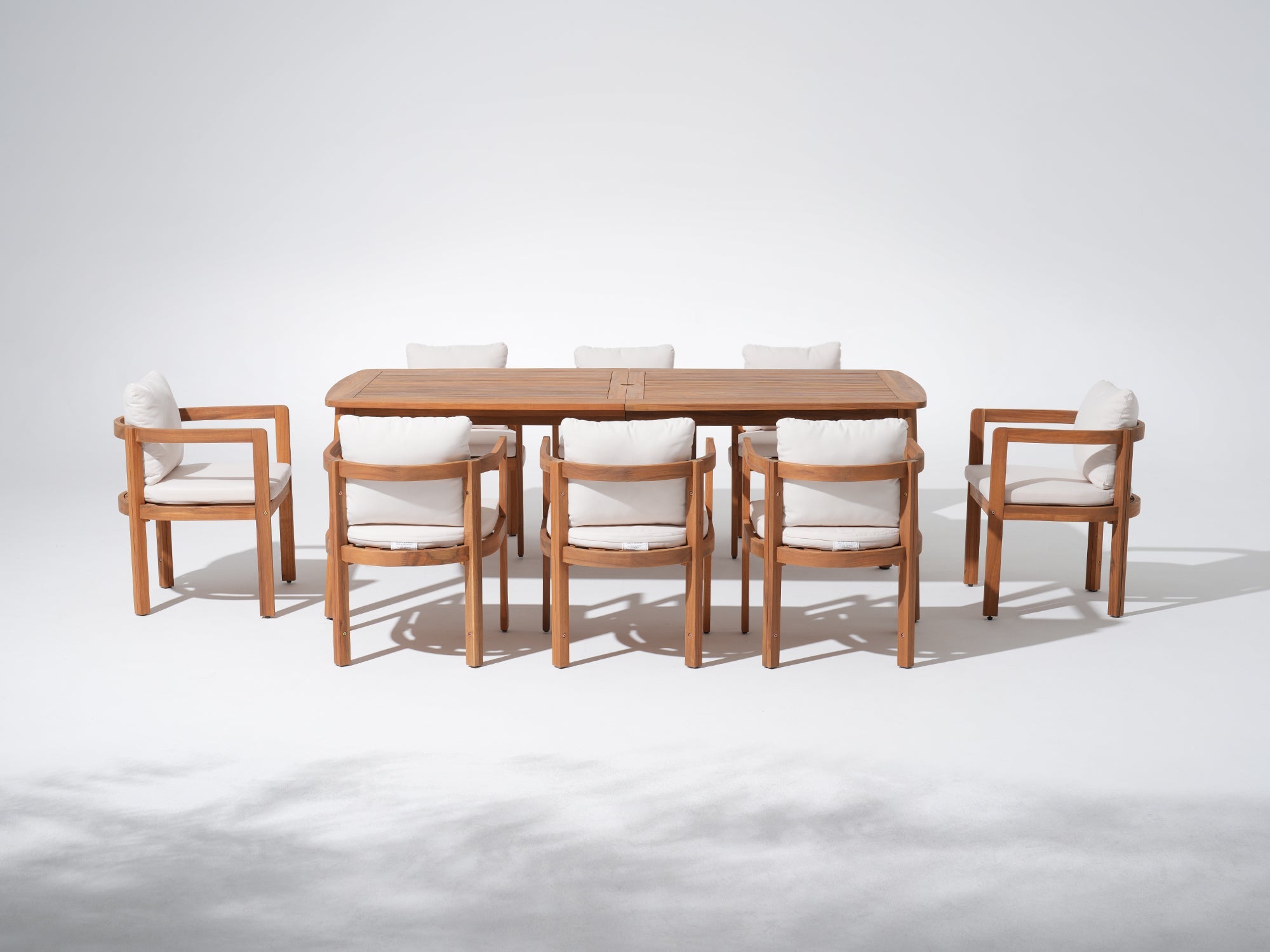 Mori Wood Outdoor Dining Set for 6-8 with Umbrella Hole, 83''