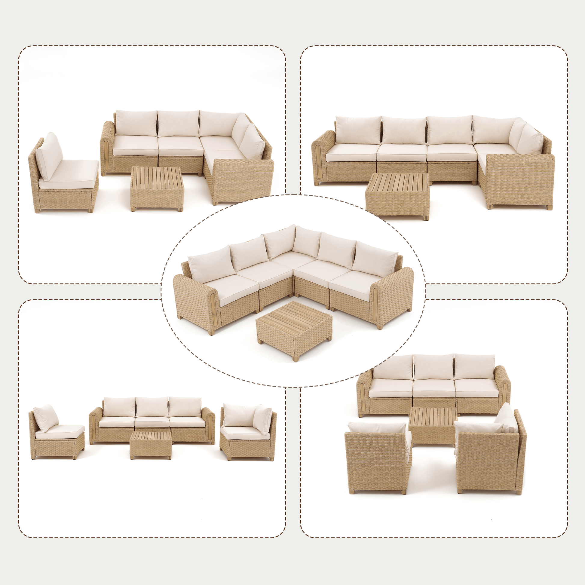 Beige outdoor furniture set with 4 combination options